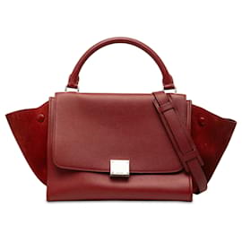 Céline Celine Borsa Trapeze Piccola in Pelle di Vitello Drummed e Camoscio Rossa