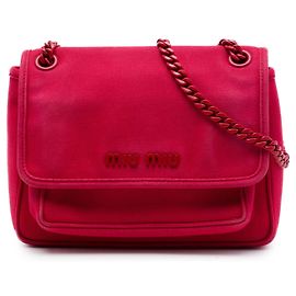 Borsa a tracolla con patta Miu Miu Pink Canvas Canapa con catena