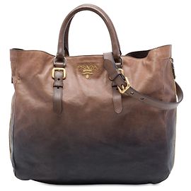 Borsa tote convertibile Prada in Vitello Daino marrone ombré con zip laterale