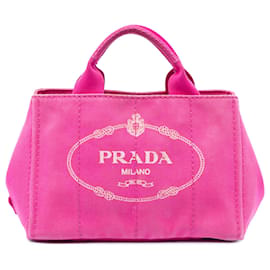 Prada Tote Small Canvas Canapa Logo Rosa