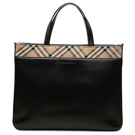 Borsa Satchel in pelle con rifiniture in tela Nova Check nera Burberry