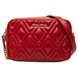 Bolsa Camera Miu Miu em couro nappa matelassé vermelho com corrente