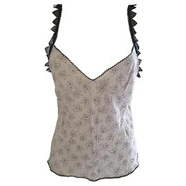 Canotta in seta con stampa Camelia Chanel