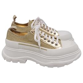 Sneakers Alexander McQueen Tread Slick Glitter in tela gold metallizzato