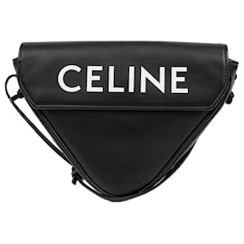 Borsa a tracolla in pelle a triangolo con logo stampato Nero - Céline