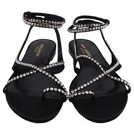Sandali Saint Laurent Gia con cristalli in pelle nera