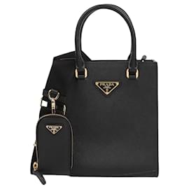 Prada Borsa Tote piccola in pelle Saffiano con logo triangolare Nero