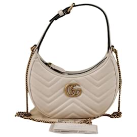 Gucci Borsa a spalla mini GG Marmont Half Moon Bianca