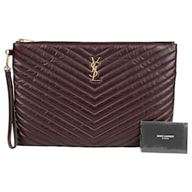 Clutch porta documenti in pelle matelassé monogramma burgundy - Saint Laurent