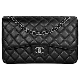 Chanel Large Classic Flap Bag Black Silver Series