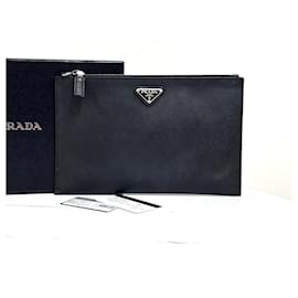 Prada Clutch Saffiano com logótipo triangular Preto