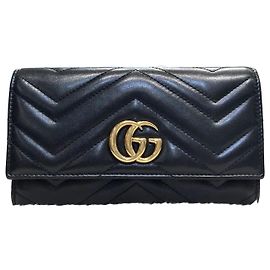 Gucci Cartera larga de piel con herrajes dorados Negro