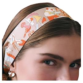 Hermès Hippica Twilly Seidentuch Beige Orange Blanc