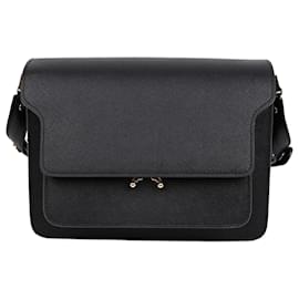 Borsa a tracolla Trunk Medium in pelle Saffiano Nera - Marni