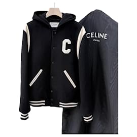 Céline Giacca Varsity con Cappuccio in Lana e Cashmere Teddy Nero