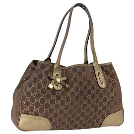 Borsa Tote GUCCI GG Canvas Princie Tote Bag Brown Gold 163805 Auth BA15130