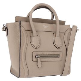Céline CELINE Luggage Nano Hand Bag Leather 2way Beige Auth 198753V