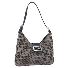 Borsa a tracolla FENDI Zucchino Canvas Mamma Baguette Navy Silver Auth 198353V