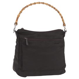 Borsa a mano GUCCI Bamboo Nylon Khaki Silver 000 0509 Auth ka5767