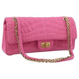 Borsa a tracolla con catena CHANEL 2.55 in jersey di cotone Pink Gold CC Auth 198733M