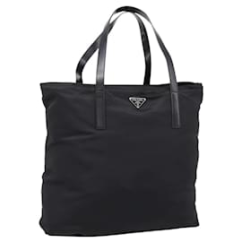 PRADA Tote Bag Nylon Black Silver Auth mr2834
