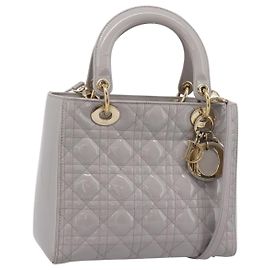 Borsa a Mano Christian Dior Lady Dior Vernice 2way Grigio Oro Auth BA14819SAM