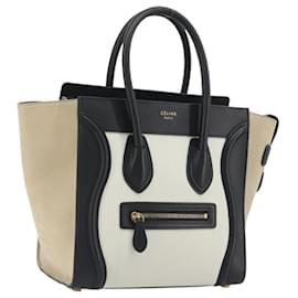 Céline CELINE Luggage Micro Shopper Hand Bag Leather White Gold Auth 196632V