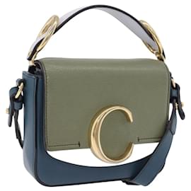 Bolso de hombro Chloe Chloe C de cuero azul y dorado auténtico ka5709A - Chloé