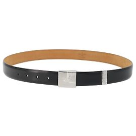 LOUIS VUITTON Ceinture Carre Belt Leather ""90/36"" Black Silver LV Auth BA15036