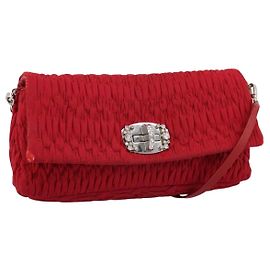 Borsa a tracolla Miu Miu Matelassé con catena in nylon rosso argento Auth 198738A