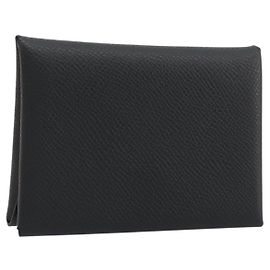 Hermès HERMES Calvi Duo Coin Purse Leather Black Silver Auth 196067V