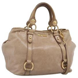 Miu Miu Handtasche Vitello Lux Leather 2way Beige Gold Auth 197516A