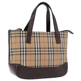 Borsa a mano BURBERRY Nova Check Canvas Beige Gold Auth 196637A