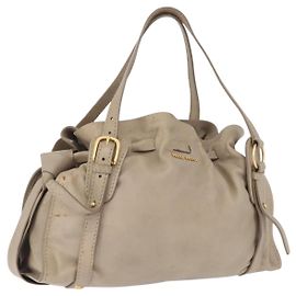 Miu Miu Tote Bag Leder Beige Goldton Auth 198364A