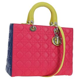 Borsa a mano Christian Dior Canage Lady Dior in pelle di agnello 2way Rosa Argento Auth 195537M