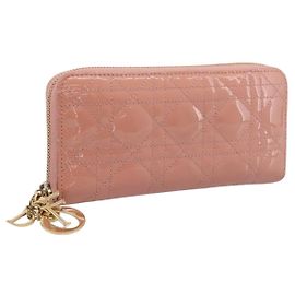 Cartera larga Christian Dior Lady Dior de piel charol Rosa Auth BA15236V