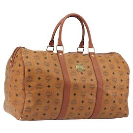Borsa MCM Vicetos Boston Bag PVC Leather Brown Gold Tone Auth gh2312