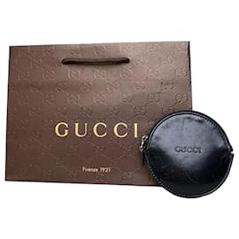 Portefeuille à pièces Vintage Gucci en cuir Noir Fermeture éclair dorée