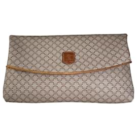 Céline Clutch Vintage Celine Macadam Monogram Canvas Beige Brown