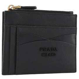 PRADA Card Coin Purse Saffiano Black Gold Tone Auth am12296M