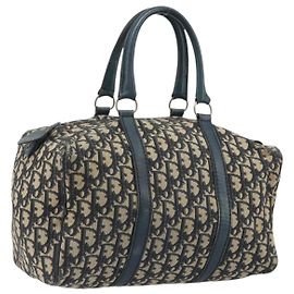 Borsa a mano Christian Dior Trotter Canvas Navy Silver Auth BA14770