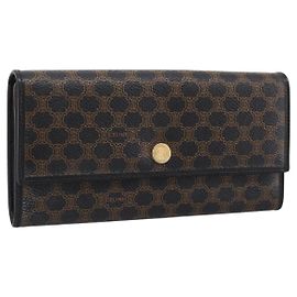 Céline CELINE Macadam Canvas Lange Geldbörse PVC Leder Gold Schwarz Auth 198768V