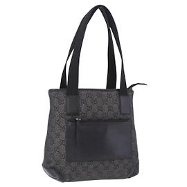 Borsa Tote GUCCI GG Canvas Nero Argento 28893 Auth 198333