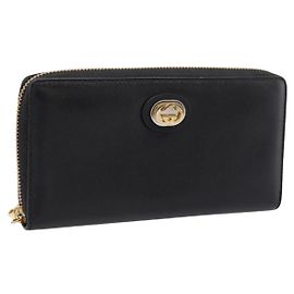 Portafoglio lungo GUCCI Interlocking G in pelle nera e oro Auth 198800V
