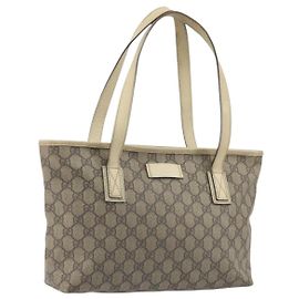 Borsa Tote GUCCI GG Supreme PVC Beige Silver 211138 Auth mr2860