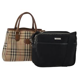Bolso de mano Burberrys Nova Check Canvas nylon 2 Set Black Beige Auth bs36161
