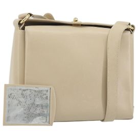 Borsa a tracolla GUCCI Old Turn Lock in pelle beige tono oro Auth am12298A