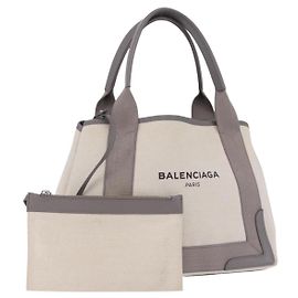 Borsa a mano BALENCIAGA Navy Cabas XS Canvas White Silver 339933 Auth 196624