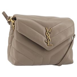 SAINT LAURENT Lulu Schultertasche aus Leder Beige Goldfarben 467072 Auth BA14823V