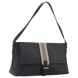 Bolsa de Ombro BURBERRY em Couro Preta Prata Auth 198628A